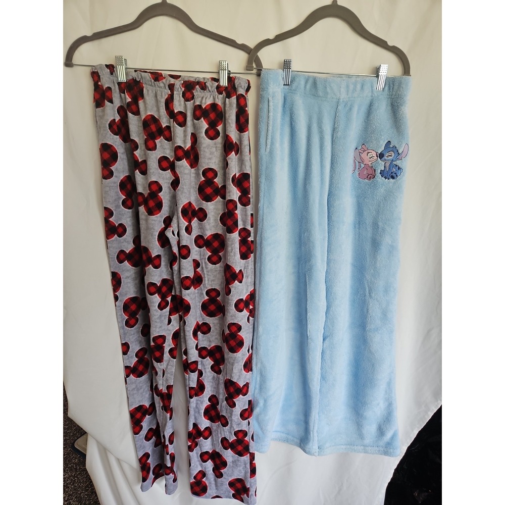 Disney PJ Bottoms Kids 10/12 Multicolor Excellent Mickey Stitch Fleece Lot of 2